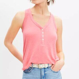 NWOT Loft Linen Blend Henley Tank Top Blue